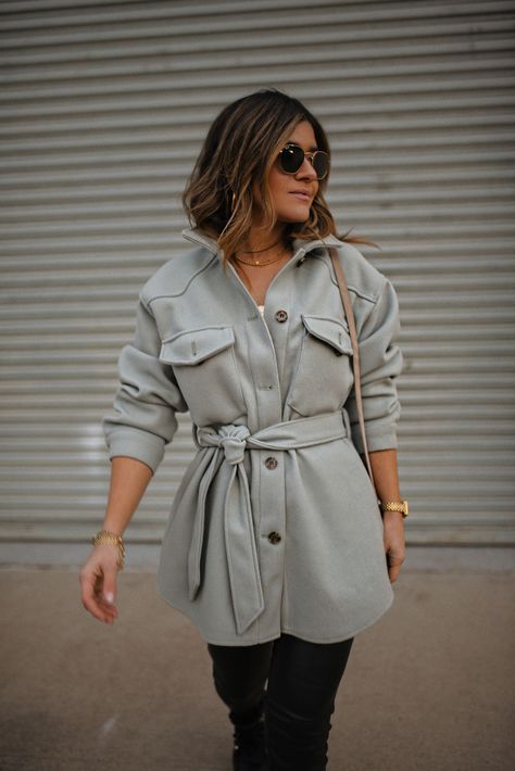 STYLE YOUR FAVORITE SHACKET LIKE THIS! | shacket outfit women | faux leather pants outfit | combat boots outfit | shacket outfits | shacket street style | shacket outfit women street style | how to style a shacket | how to style a belted shacket | combat boots and leather leggings | CHIC TALK #shacket #combatboots Shacket With Belt, Shacket Office Outfit, Belted Shacket Outfit, Shacket Styling, Shacket Street Style, Style A Shacket, Outfit Combat Boots, Shacket Outfits, Shacket Outfit Women