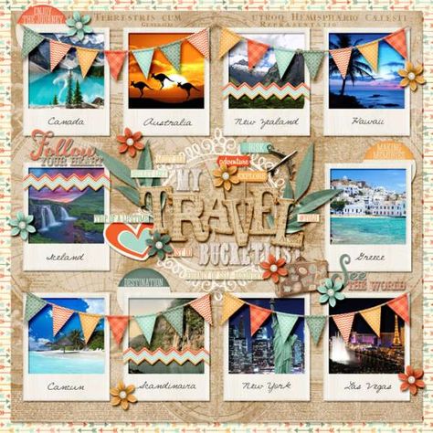 Project Life Scrapbook Ideas, Travel Scrapbooking Ideas Layout, Adventure Scrapbook, Bridal Shower Scrapbook, Scrapbooking Layouts Travel, Paper Bag Scrapbook, Travel Scrapbook Pages, Project Life Scrapbook, Travel Journal Scrapbook