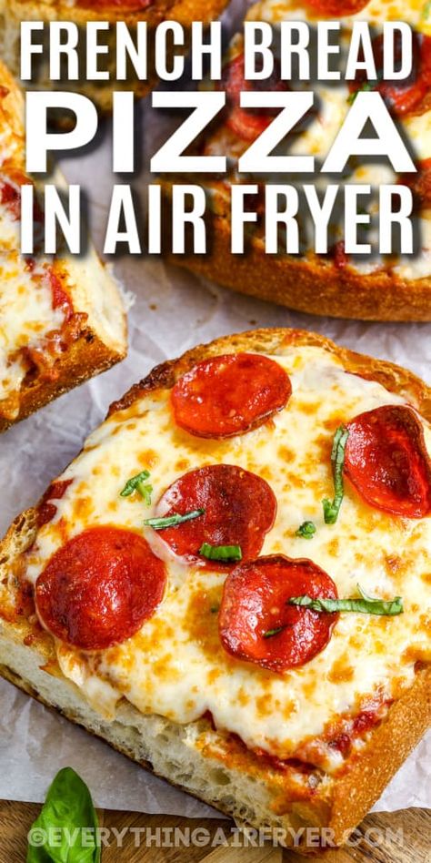 It is so quick to make French bread pizza in the Air Fryer. Pizza Roll Appetizer, Cheesy French Bread, Make French Bread, Pizza In Air Fryer, Pizza In The Air Fryer, Garlic Bread Pizza, Air Fryer Recipes Appetizers, Snack Lunch, French Bread Pizza