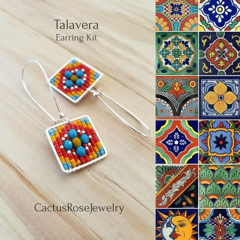 Stitch Diy, Native Beading Patterns, Talavera Tile, Southwestern Boho, Earring Kit, Beading Jewelery, Brick Stitch Earrings, Seed Bead Patterns, Ladder Stitch