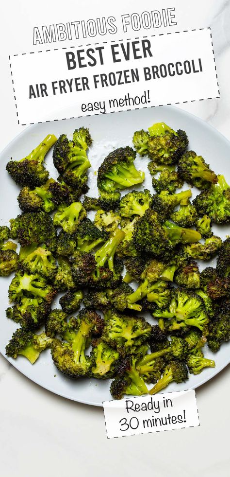 Pampered Chef Deluxe Air Fryer Recipes, Air Fryer Frozen Broccoli, Air Fried Broccoli, Frozen Broccoli Recipes, Easy Broccoli Recipes, Easy Dinner Side Dishes, Air Fryer Broccoli, Frying Recipes, Easy Dinner Sides