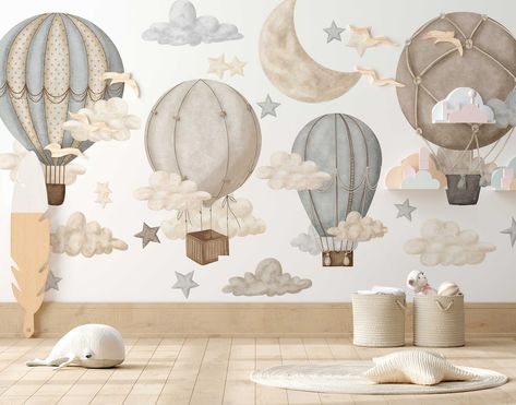 Boho Sisustus, Hot Air Balloon Nursery, Star Wall Decals, Floral Wall Decals, Children Room Boy, Nursery Wall Stickers, Nursery Baby Room, Balloon Wall, Liberia