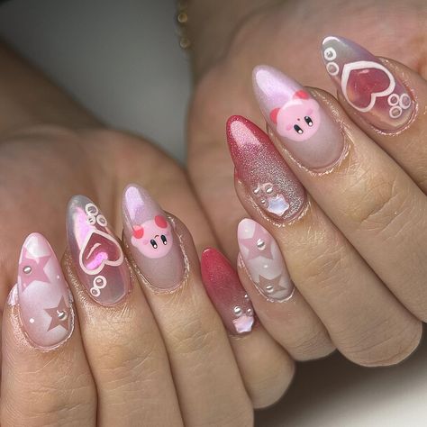 kirby! ˚₊· ͟͟͞͞➳❥ May availability still open! DM to book💕 #kirby #kirbynails #characternails #characternailart #nintendo #nintendonails #gel #gelnails #gelxnails #apres #apresgelx #gelmanicure #gelextensions #handpaintednailart #nailart #y2k Goth Nails, Gel Extensions, School Nails, Painted Nail Art, Gel Nail Art, Gel Manicure, Trendy Nails, Kirby, Cute Nails