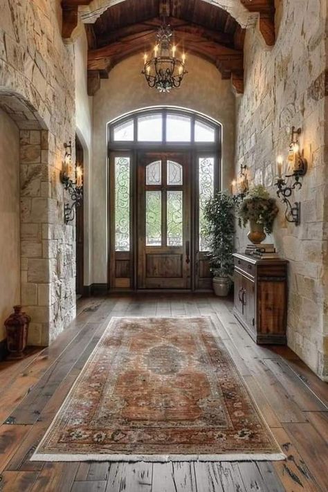 European Cottage Exterior, Entryway Functional, French Entryway, Tuscan Houses, Camp House, Cabin Living Room, European Cottage, House Flippers, Entry Ways