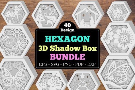 Hexagon 3D Shadow Box Bundle Graphic 3D Shadow Box By NightSun Diy Light Box, Shadow Box Template, Baby Photo Frames, Shadow Box Svg, 3d Shadow Box, 3d Svg, 3d Paper Crafts, Box Template, Shadow Boxes