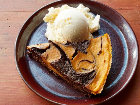 Pumpkin-Brownie Swirl Pie Recipe : Food Network Kitchen : Food Network - FoodNetwork.com Thanksgiving Desserts Pumpkin, Pumpkin Pie Ice Cream, Fun Thanksgiving Desserts, Pumpkin Brownies, Thanksgiving Cakes, Winter Cooking, Thanksgiving Food Desserts, Pumpkin Pie Recipes, Thanksgiving Desserts