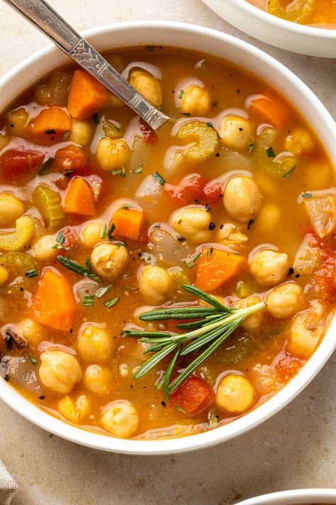 Spanish Bean Soup Recipe, Garbanzo Bean Soup, Garbanzo Bean Recipes, Garbanzo Bean, Bean Soup Recipe, Vegetarian Soup Recipes, Flavorful Vegetables, Chickpea Soup, Bean Soup Recipes