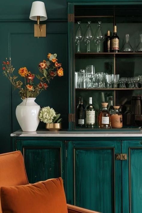 5 Tips for a Stylish Home Bar Hutch Dresser As A Bar, Credenza Bar Ideas, Bar Areas In Home, Built In Mini Bar, Bar Cabinets For Home, Small Bar Ideas, Bar Hutch, Bar Nook, Home Bar Setup