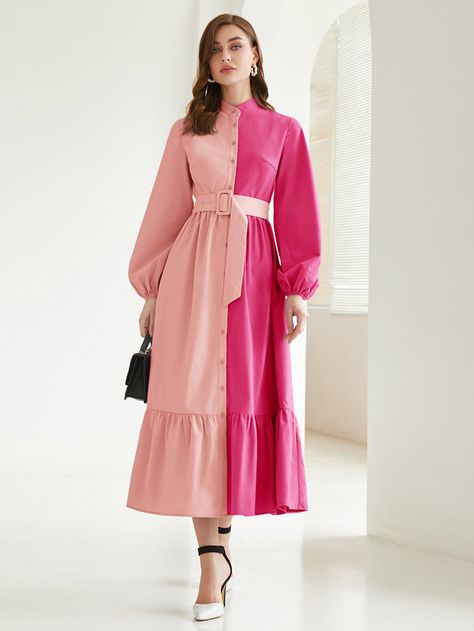 Multicolor Elegant Collar Long Sleeve Fabric Colorblock Shirt Embellished Non-Stretch Spring/Fall Women Dresses Causal Frocks, Feeding Gown, Glow Jars, Colorblock Shirt, Stylish Kurtis Design, Girls Clothing Online, Batik Fashion, Dress Indian Style, Fashion Dresses Casual