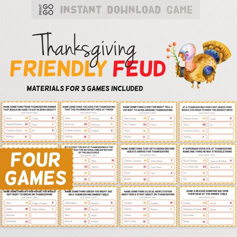 Thanksgiving Friendly Feud Game the Hilarious Party Game of Guessing Top Answers Family Game Night Family Friendly Quiz Group Games - Etsy Thanksgiving Family Feud, Christmas Facts, Thanksgiving Family Games, Family Quiz, Family Feud Game, Fun Group Games, Senior Activities, Holiday Games, Thanksgiving Family