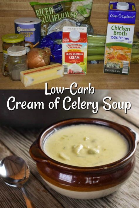 Low-Carb Cream of Celery Soup Recipe - These Old Cookbooks Cream Onions, Old Fashioned Banana Pudding, Celery Recipes, Cream Soup Recipes, Old Cookbooks, Low Carb Soup Recipes, Riced Cauliflower, Cream Of Celery, Keto Cream