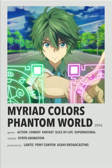 Myriad Colors Phantom World, Anime Websites, Collage Mural, Anime Suggestions, Film Posters Minimalist, Animes To Watch, Kyoto Animation, Poster Anime, Anime Printables