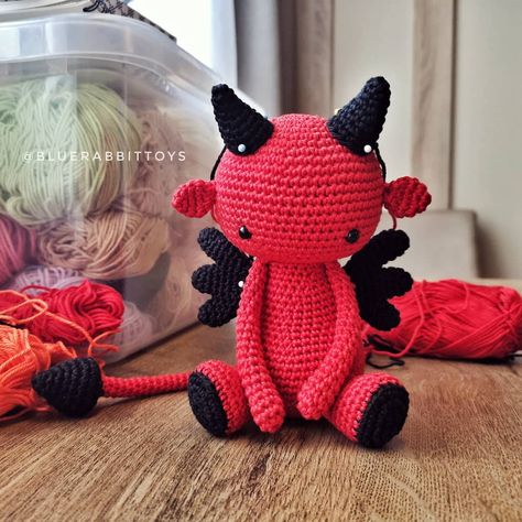 Here is a bad guy I am working on - Lucifer  the fallen Angel. Yay or nay? 🤔🧐 #bluerabbittoys #amigurumi #amigurumis #lovecrochet… Sewing Hobbies, Monster Amigurumi, Crochet Monsters, Halloween Crochet Patterns, Bobble Stitch, Christmas Crochet Patterns, Fun Crochet Projects, Halloween Crochet, Diy Crochet Projects