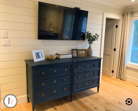 Navy Blue Dresser Bedroom, Navy Dresser, Navy Blue Dresser, Blue Dresser, Six Drawer Dresser, Beautiful Dresser, Dresser Decor, Paint Furniture, Hidden Gem