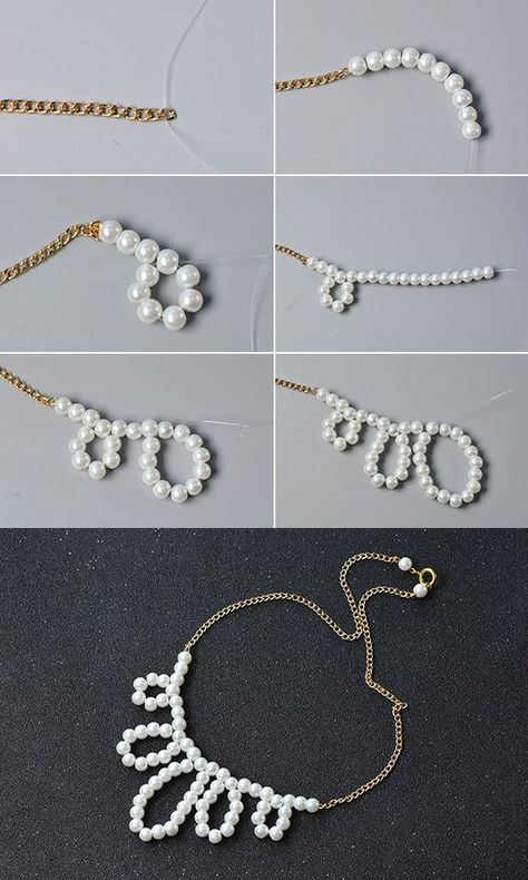 Diy Pearl Necklace, Accessoires Barbie, Pearl Chain Necklace, Beads Pendant, Beaded Jewelry Tutorials, Beads Bracelet Design, Jewelry Chain, Handmade Jewelry Tutorials, Necklace Making