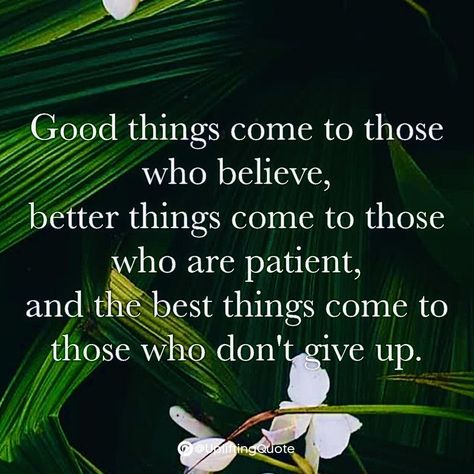 Good things come to those who believe, better things come to those who are patient, and the best things come to those who don't give up. Better Things, Don't Give Up, Giving Up, Good Things, Quotes