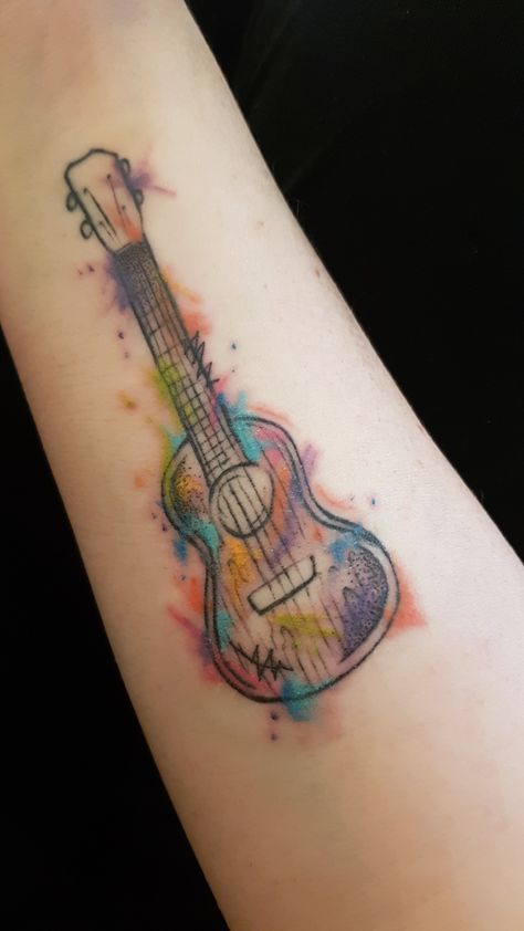 Ukulele Tattoo, Fest Ideas, Dad Tattoo, Ukulele Accessories, Guitar Tattoo, Semicolon Tattoo, Cat Mandala, Sweet Tattoos, Dad Tattoos