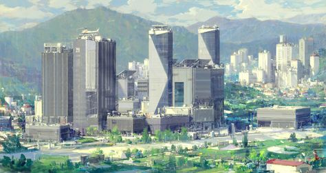 Minecraft City Buildings, Sci Fi Architecture, Environment Props, Sci Fi City, Sci Fi Environment, Painting Video, Anime City, Photoshop Painting, Cyberpunk City