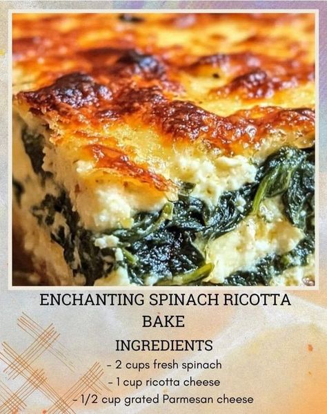 lidia bastianich recipes | "🌿 Enchanting Spinach Ricotta Bake | Facebook Lidia Bastianich Recipes, Ricotta Bake, Spinach Puff Pastry, Spinach Puff, Lidia Bastianich, Spinach Feta, Spinach Ricotta, Fresh Spinach, Quick Weeknight Meals