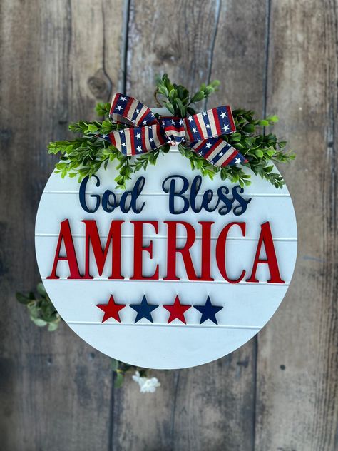 Excited to share this item from my #etsy shop: 3D God Bless America door hanger, Fourth of July decor, Fourth of July door decor Rustic Door Decor, Patriotic Door Hanger, Welcome Signs Front Door, 4th July Crafts, Summer Decorations, Welcome Door Signs, Door Signs Diy, Door Porch, Front Door Porch