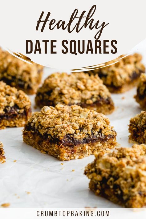 Close up side view of a date square on a sheet of parchment paper. Healthy Date Squares, Quinoa Flakes, Date Squares, Square Recipes, Date Recipes, Oat Bars, Lost 100 Pounds, Vegan Dessert Recipes, Vegan Sweets