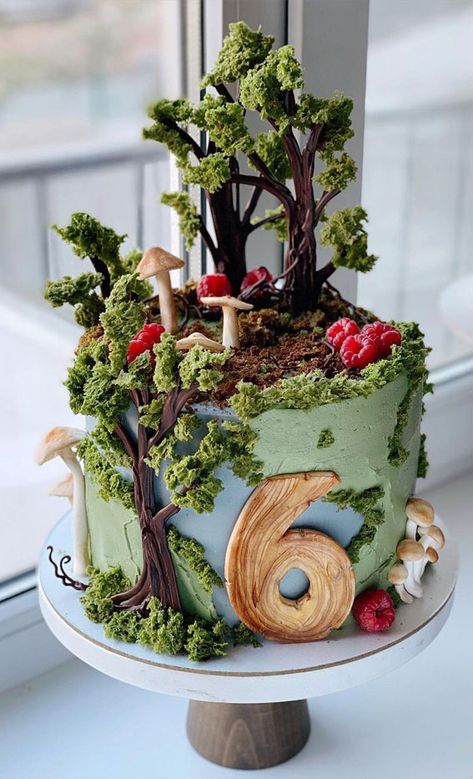 54 Jaw-Droppingly Beautiful Birthday Cake : forest 6th birthday cake Birthday Cake Animals, Yoda Cakes, Forest Theme Cake, Forest Theme Cakes, Cake Forest, Cake Animals, Woodland Birthday Cake, Cake Children, 6th Birthday Cake