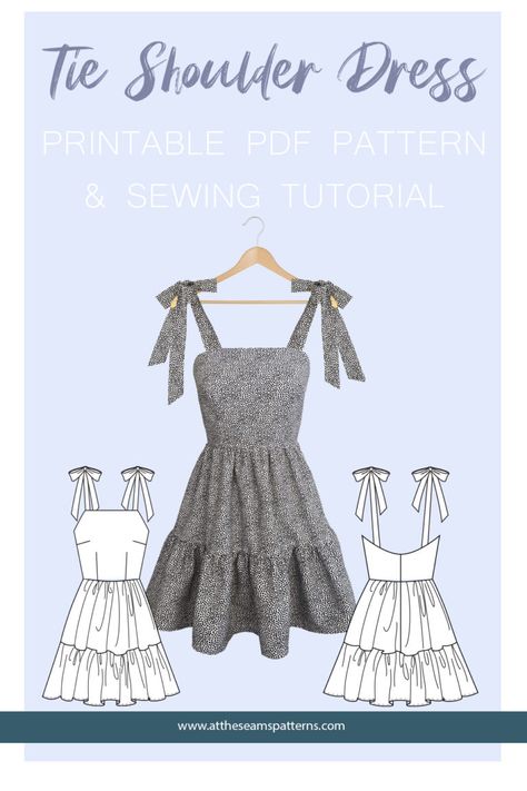 Shoulder Dress Pattern, Thrifting Vintage, Paper Dress Patterns, Dress Pattern Free, Tie Shoulder Dress, Summer Dress Sewing Patterns, Dress Sewing Patterns Free, Summer Dress Patterns, Dress Patterns Free