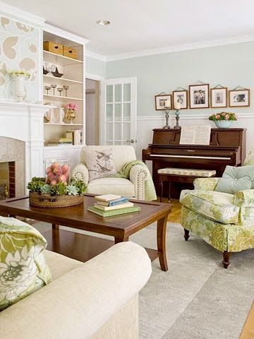 picture frames over the piano (If It Were Mine) Piano Room Decor, Small Room Layouts, Piano Living Rooms, Piano Decor, Furnitur Ruang Keluarga, Living Room Furniture Layout, Living Room Furniture Arrangement, Living Room Arrangements, Upright Piano