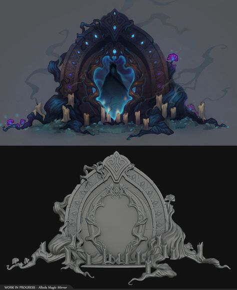 A magic mirror based on a concept from Allods Online. Props Concept, Hand Painted Textures, Magic Mirror, 3d Modelle, Fantasy Castle, Game Inspiration, A Concept, Prop Design, Environment Design