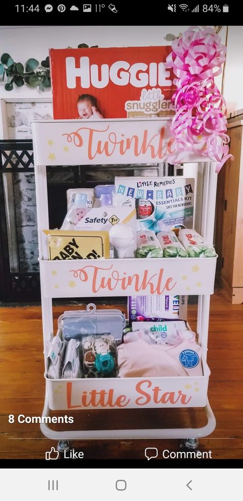 Diaper Cart Gift, Rolling Cart Baby Shower Gift, Baby Shower Cart, Baby Essentials Newborn, Baby Shower Gift Basket, Baby Shower Diaper Cake, Diy Baby Shower Gifts, Smart Parenting