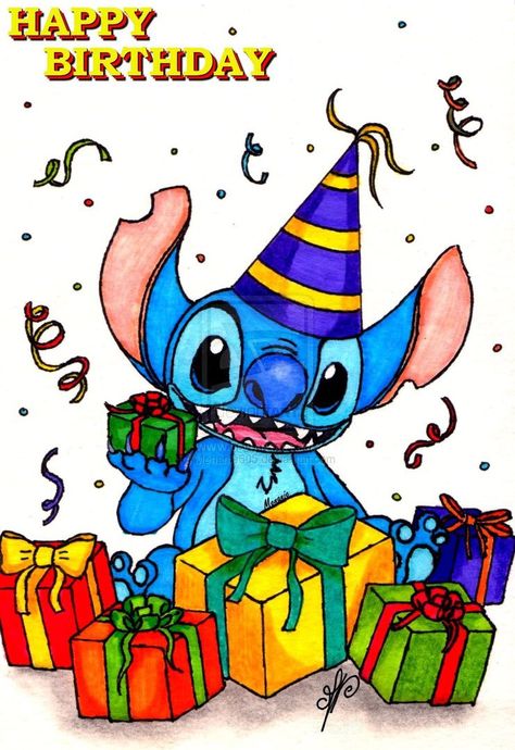 Birthday Stitch Drawing, Happy Birthday Stitch Disney, Stitch Happy Birthday, Stitch Birthday Card, Birthday Stitch, Happy Birthday Emoji, Lilo En Stitch, Christmas Table Runner Pattern, Stitch Wallpaper