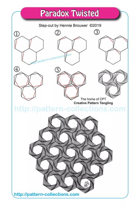 New patterns – pattern-collections.com Zen Doodle Patterns, Zentangle Tutorial, Zentangle Artwork, Tangle Pattern, Muster Tattoos, Tangle Doodle, Zen Doodle Art, Zentangle Designs, Twist Pattern