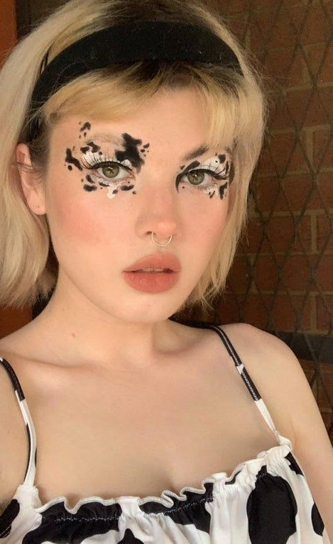 Cow Inspired Makeup, Cow Makeup Look, Drag Make-up, Desain Buklet, Ethereal Makeup, Eye Makeup Designs, Edgy Makeup, Fancy Makeup, Makeup Eye Looks