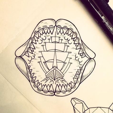 Shark Jaws Tattoo, Tattoo Shark, Pirate Skull Tattoos, Shark Jaw, See Tattoo, Pirate Tattoo, Shark Jaws, Sea Tattoo, Shark Tattoo