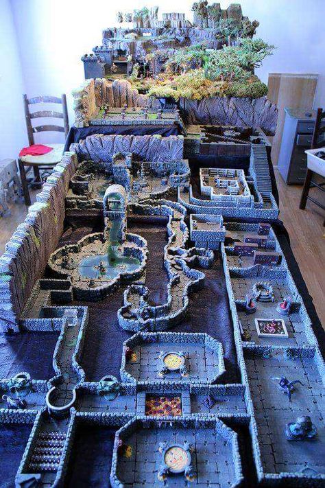 Another round of D&D! - Imgur Minecraft Table, Miniature City, Dnd Room, Dnd Table, Dnd Diy, Dwarven Forge, Dnd Crafts, Dungeon Tiles, D&d Minis