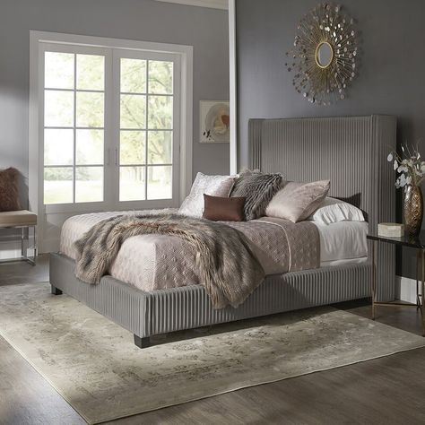 Kingstown Home Vita King Upholstered Low Profile Standard Bed & Reviews | Wayfair.ca Taupe Bedding, Wingback Bed, Standard Bed, The Golden Age, Size King, Grey Bedding, Adjustable Beds, Velvet Upholstery, Upholstered Platform Bed