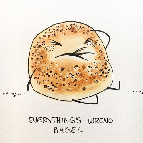 Bagel Tattoo, Bagel Painting, Bagel Drawing, Bagel Illustration, Bagel Ideas, Bagel Art, Dessert Painting, Bagel Bakery, Coffee And Bagel