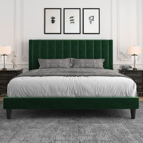 Amazon.com: Allewie Queen Bed Frame/Velvet Upholstered Bed Frame with Vertical Channel Tufted Headboard/Strong Wooden Slats/Platform Bed Frame/Mattress Foundation/Box Spring Optional/Easy Assembly/Green : Home & Kitchen Bed Frame Velvet, Channel Tufted Headboard, Leather Upholstered Bed, Fabric Upholstered Bed, Steel Bed Frame, Velvet Upholstered Bed, Bed Platform, Queen Size Platform Bed, Modern Platform Bed