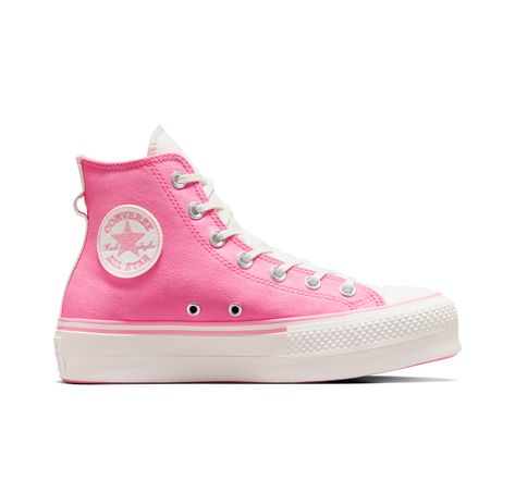 In stadium seats or on the streets, nothing competes with these spirited Chucks. Converse Chuck Taylor All Star Lift Platform Retro Varsity Canvas For Women In Pink, Size 7.5 Coquette Converse, Pink Platform Converse, Pink Chuck Taylors, Cute Converse Shoes, Pink Chucks, Cute Converse, Womens High Top Shoes, Shoe For Women, Chuck Taylor All Star Lift