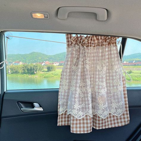 - keep your car cool and stylish

#carwindowsunshade #lacecurtain Women Car Decor, Car Living Ideas, Car Inspo Interior Boho, Cottagecore Car Accessories, Fun Car Interior, First Car Decor, Nature Car Decor, Brown Car Decor, Car Fairy Lights