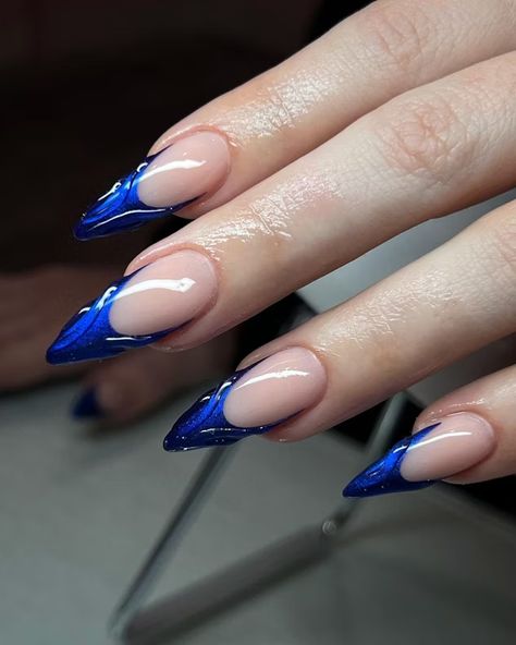 Scorpio Zodiac Nails, Blue Nails Design, Zodiac Nails, Blue Stiletto Nails, Tip Manicure, Blue Chrome Nails, French Tip Manicure, French Tip Nail Art, Bright Nail Designs