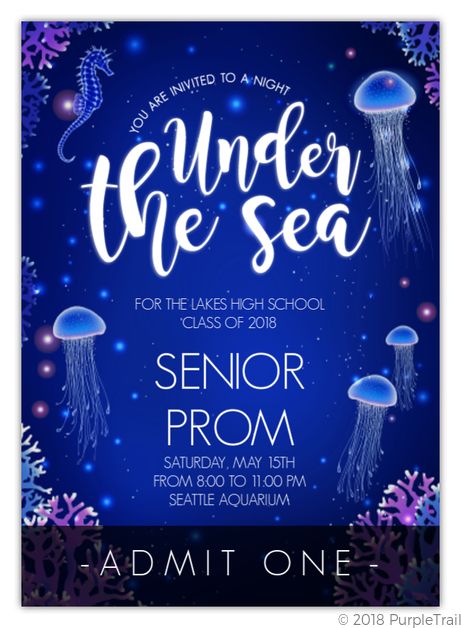 Under The Sea Prom, Prom Invitations, Prom Tickets, Glowing Jellyfish, Nautical Baby Shower Invitations, Prom Themes, Baby Shower Invitations Design, Sea Baby Shower, Under The Sea Birthday