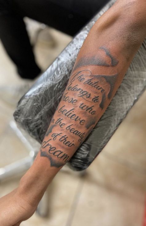 (via). Instagram Forearm Text Tattoo Men, Forearm Written Tattoo Men, Inner Forearm Tattoo Men Half Sleeves, Writing Down Forearm Tattoo, Written Forearm Tattoo, Forearm Tattoos Words Lettering, Mind Over Matter Tattoo, Side Forearm Tattoo Men Ideas, Underarm Tattoo