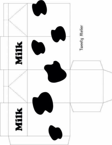 6 Milk Template, Milk Box Template, Template Paperized, Milk Carton Template, Cute Milk Carton, Paper Kawaii, Cute Milk, Paper Toys Template, Cow Farm