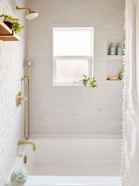 THE FINAL ROOM: Sara's Whimsical, Kid-Friendly Front Bathroom Reveal - Emily Henderson Organic Tile, Tiny Cafe, White Oak Vanity, Oak Vanity, Whimsical Tree, Bathroom With Tub, Cafe Curtain, House Bathrooms, Outlet Plates