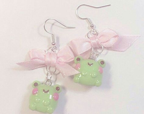 Cute Kawaii Jewelry, Mushroom Frog, Frog Earrings, Clay Diy Projects, Kawaii Jewelry, Cute Polymer Clay, Kawaii Accessories, Clay Jewelry Diy, Cute Clay