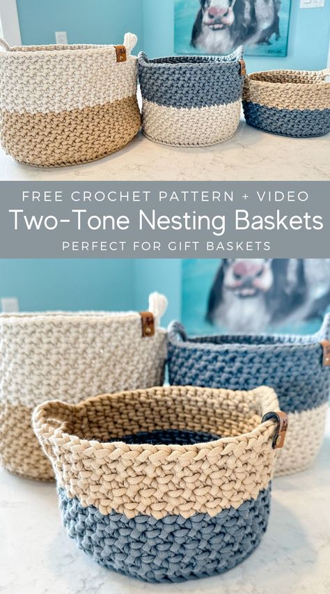 Crochet Christmas Basket Pattern Free, Two Color Crochet Pattern, Crochet Baskets Free Pattern, Crochet Box Pattern, Crochet Baskets Free Patterns Storage, Homemade Baskets, Crochet Storage Baskets Free, Easy Crochet Basket Pattern, Baskets Crochet