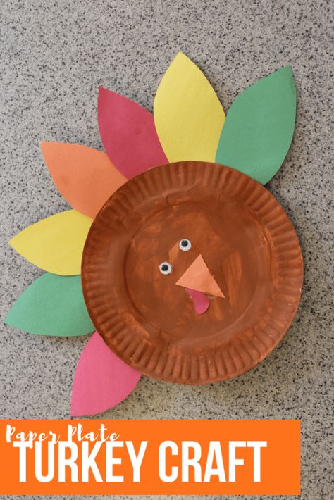 This paper plate turkey craft is a simple and Thanksgiving craft for kids.  It's easy to prep and put together with a free, printable turkey template.  Kids will love creating patterns with their turkey feathers, practice fine motor skills as they paint and glue the pieces together, and may even go a step farther and use each feather on their turkey craft to write things they are thankful for!  Paper Plate Turkey Craft for Kids + Free Turkey Template - Live Well Play Together Plate Turkey Craft, Turkey Craft For Kids, Paper Plate Turkey, Turkey Template, Fun Thanksgiving Crafts, Brandy Snaps, Creating Patterns, Thanksgiving Books, Thanksgiving Paper