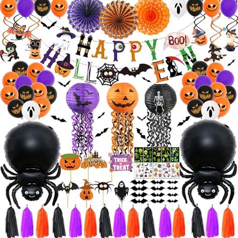 Halloween Party Decorations Indoor Outdoor Halloween Party Supplies Set with Happy Halloween Banner Glow Tattoos Wire Lanterns Spiders Balloons Photo Props Halloween Decorations Kit Halloween Party Decorations Indoor, Halloween Theme Decoration, Halloween Birthday Party Decorations, Outdoor Halloween Parties, Decorations Birthday Party, Big Spiders, Happy Halloween Banner, Halloween Party Decorations, Halloween Backdrop