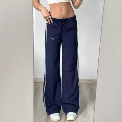 Nikes Track Pants, Nike Retro Track Pants, Old Nike Joggers, Old School Nike Pants, Track Bottoms Outfit Women, Nike Blue Track Pants, Nike Navy Track Pants, Navy Blue Nike Track Pants, Vintage Joggers Outfit